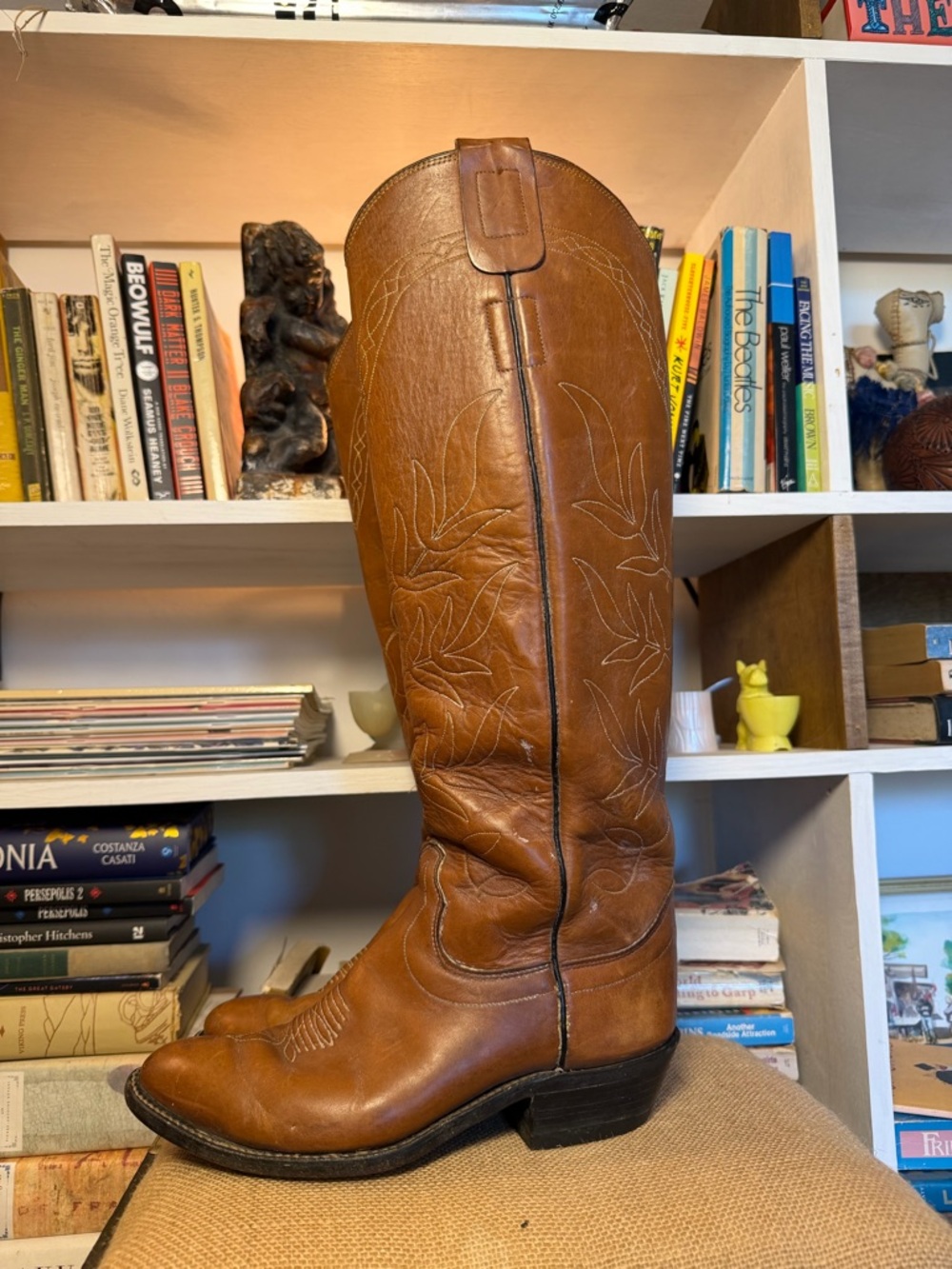Tall Brown Leather Western Cowboy Boots